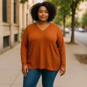 NWT LOFT Ann Taylor Minimalist V-Neck Relaxed Sweater Orange XL